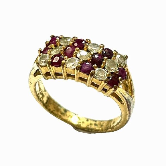 Vintage Estate Ruby Ring Size 7.5 18K Gold Plated Signed GRK Flaws - Picture 1 of 16